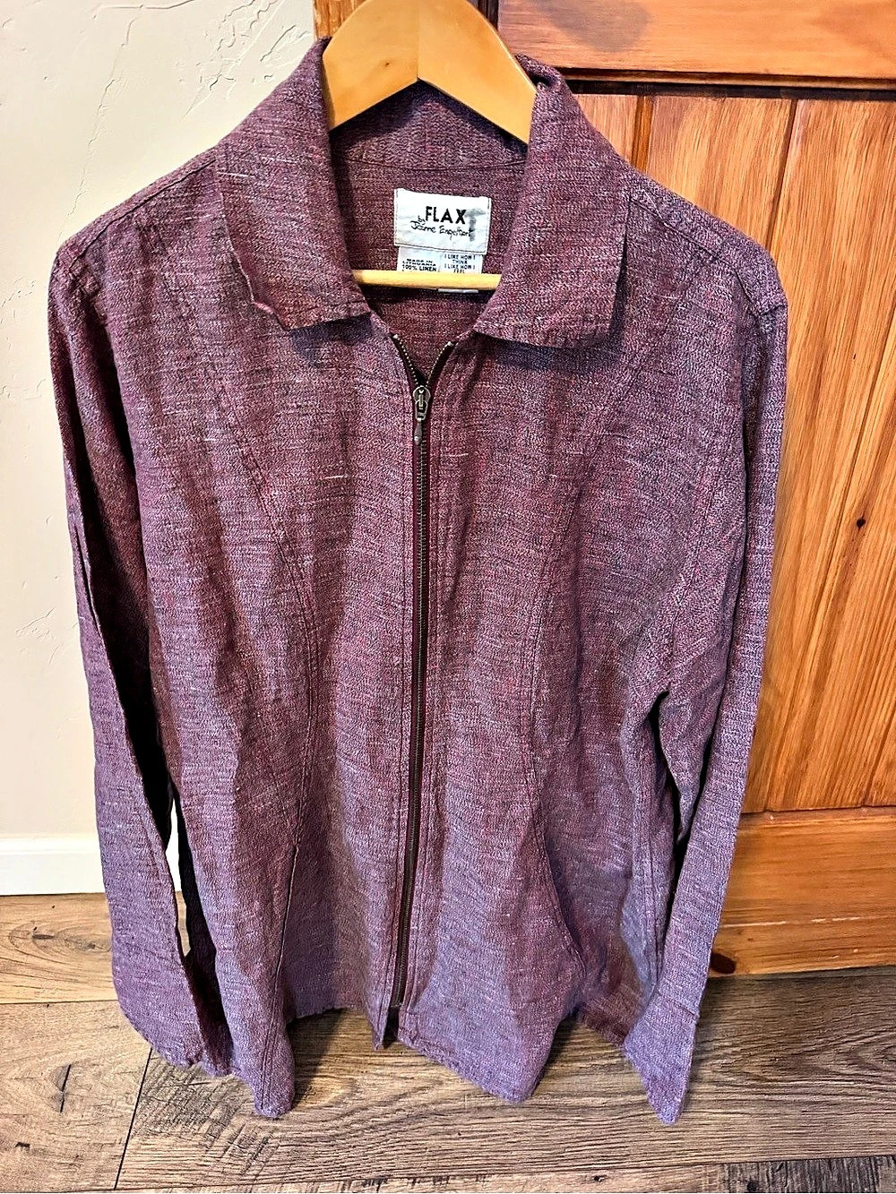 FLAX by Jeanne Engelhart 100% Pure Linen Full Zip Jacket Large L Marled Rust Ros